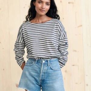 JENNI KAYNE:  Rue Drop Shoulder Tee (navy/white stripe)